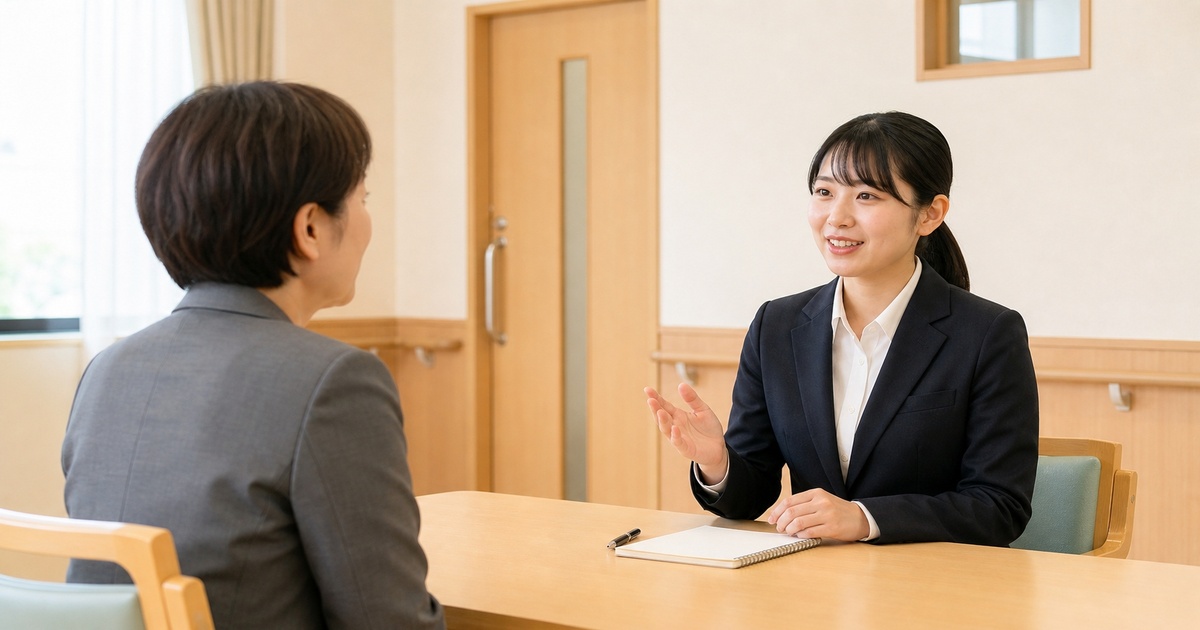 介護施設の面接で採用担当者に質問する応募者